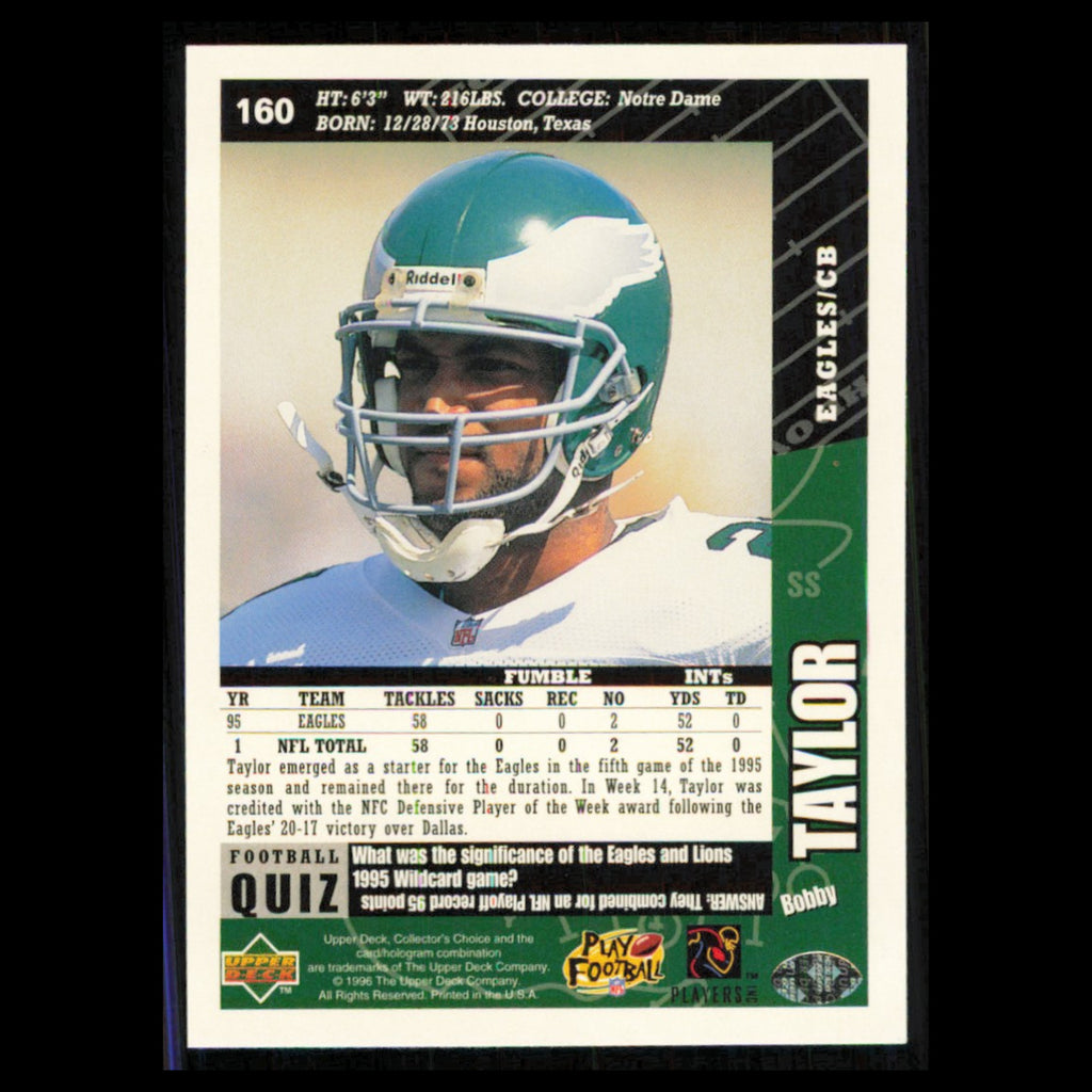 Bobby Taylor #160 1996 Collectors Choice Philadelphia Eagles Football Card NFL