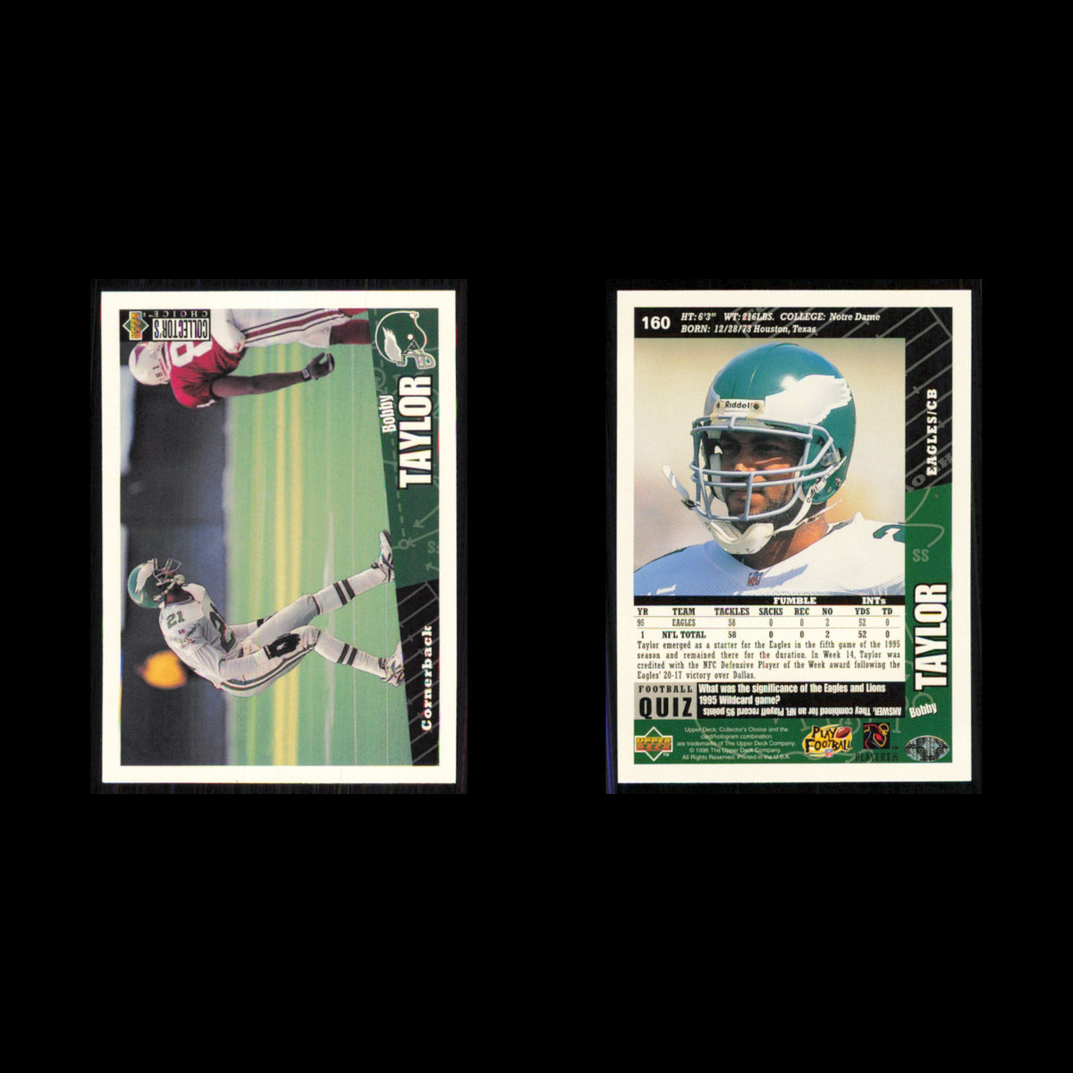 Bobby Taylor #160 1996 Collectors Choice Philadelphia Eagles Football Card NFL