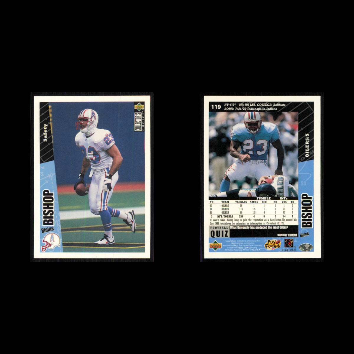 Blaine Bishop Rookie #119 1996 Collectors Choice Houston Oilers Football Card NM