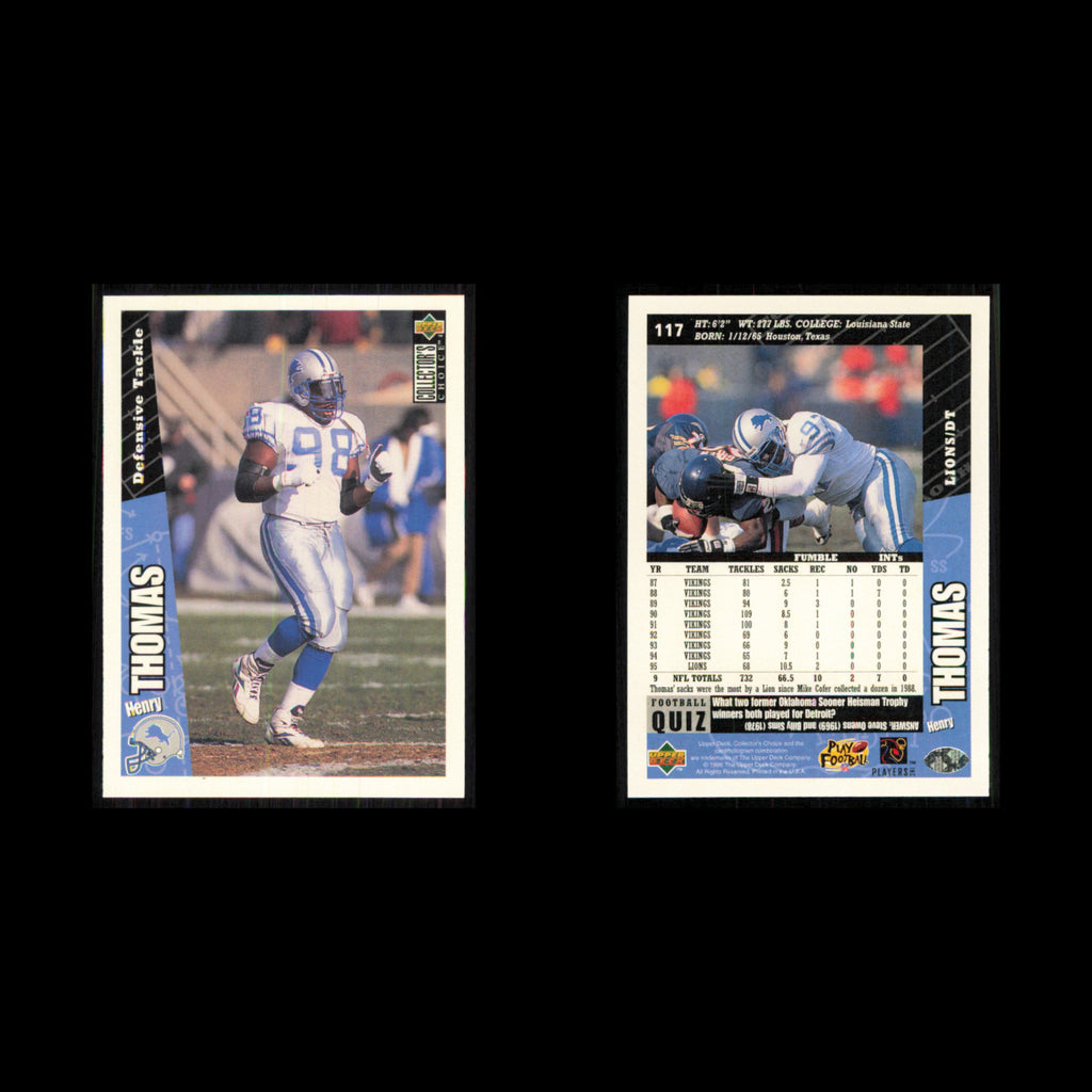Henry Thomas #117 1996 Collectors Choice Detroit Lions Football Card NFL NM