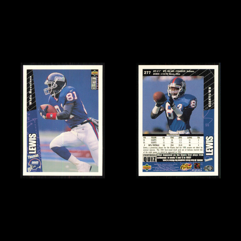 Thomas Lewis #277 1996 Collectors Choice New York Giants Football Card NFL NM