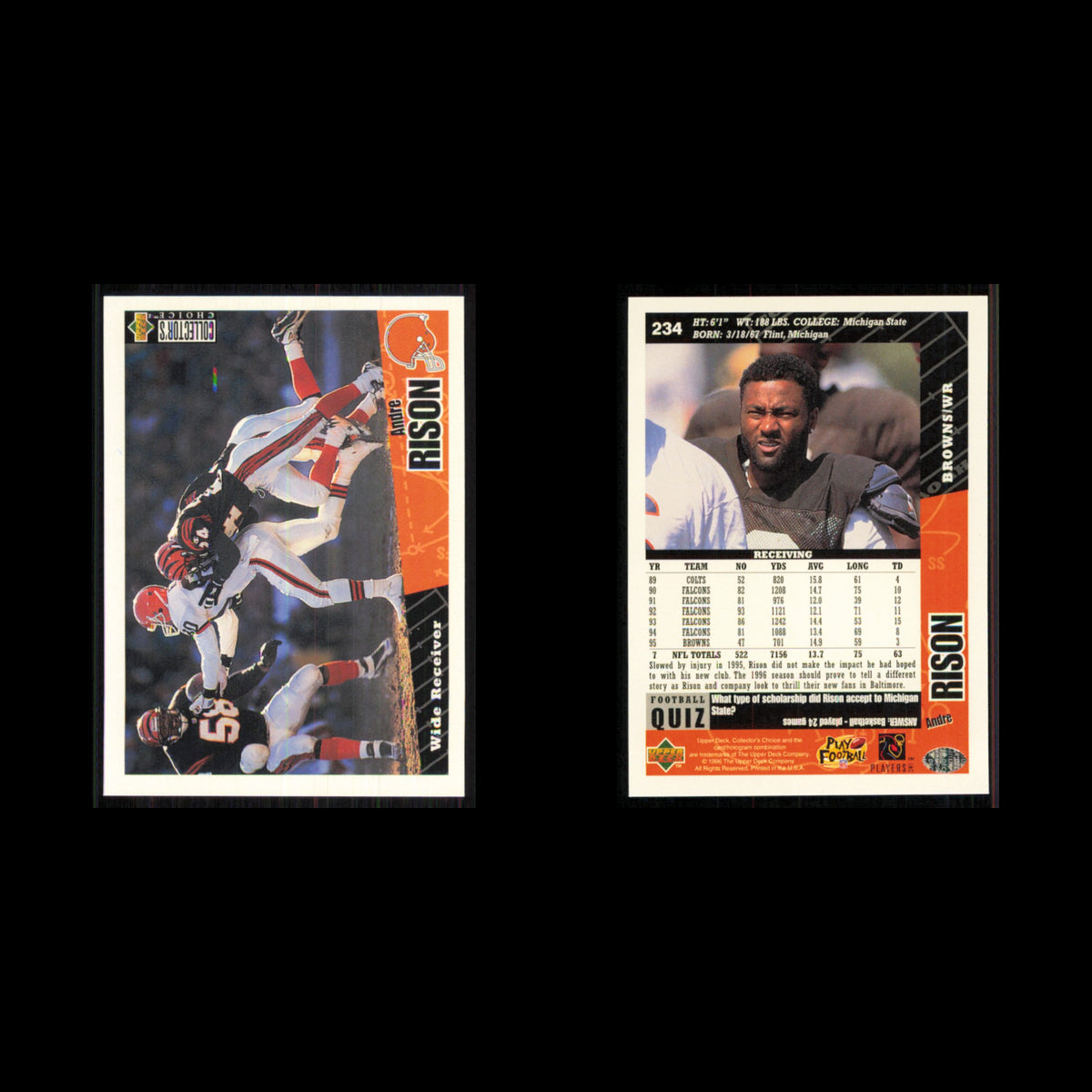 Andre Rison #234 1996 Collectors Choice Cleveland Browns Football Card NFL NM