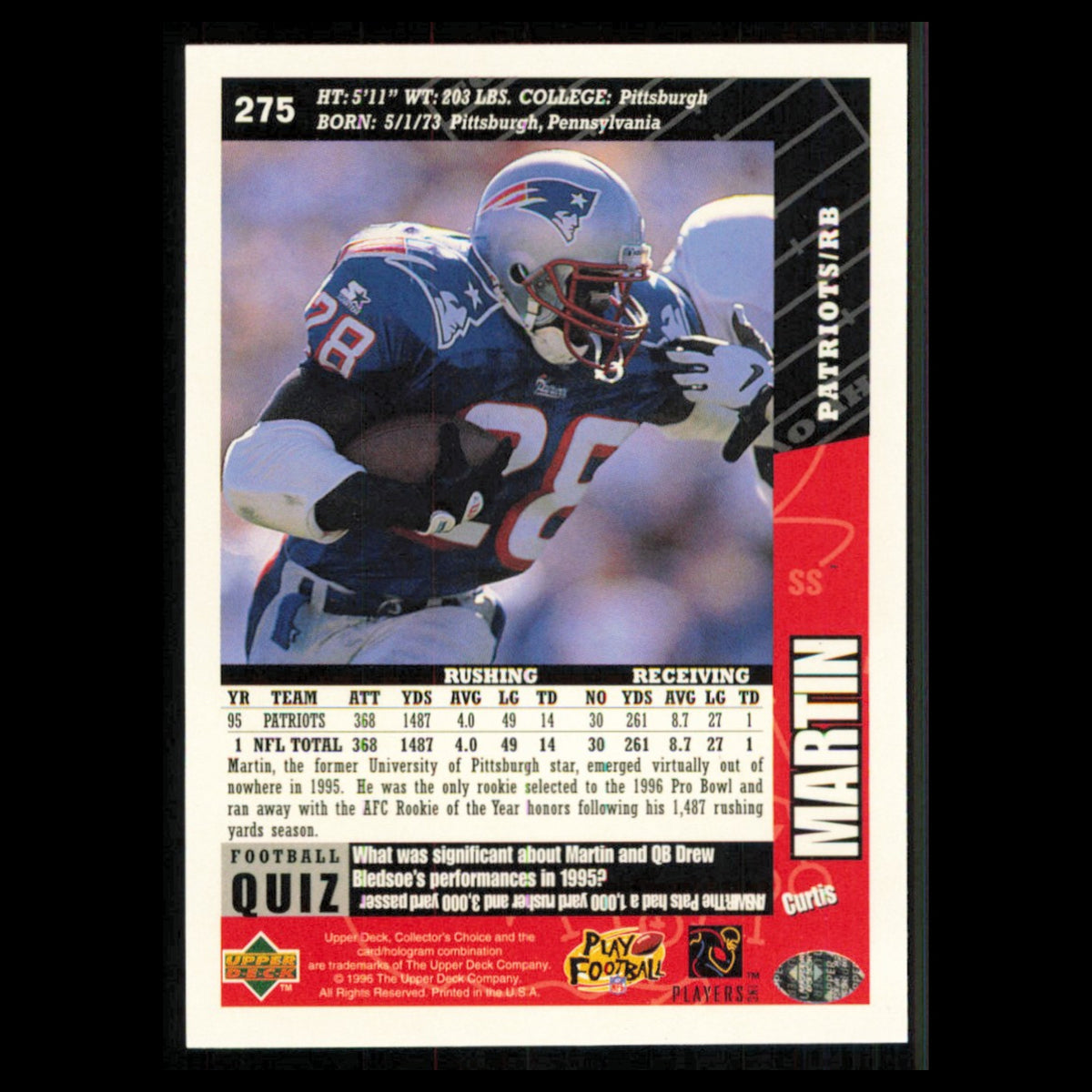 Curtis Martin #275 1996 Collectors Choice New England Patriots Football Card NFL