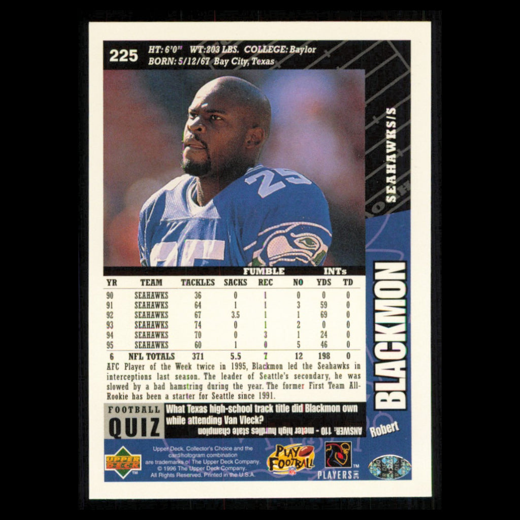 Robert Blackmon #225 1996 Collectors Choice Seattle Seahawks Football Card NFL