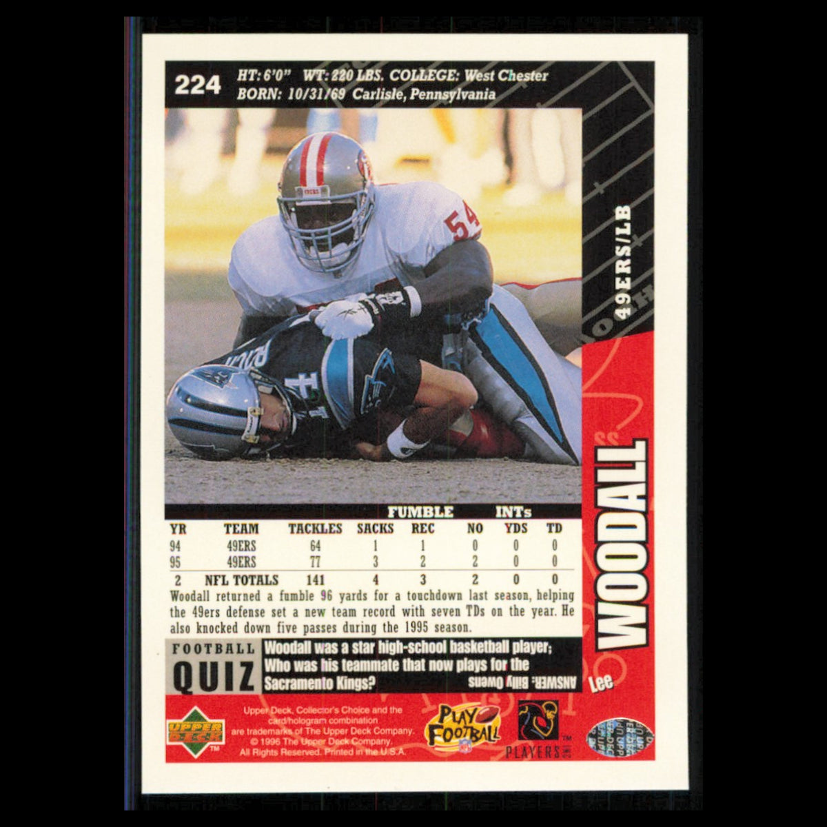 Lee Woodall #224 1996 Collectors Choice San Francisco 49ers Football Card NFL NM