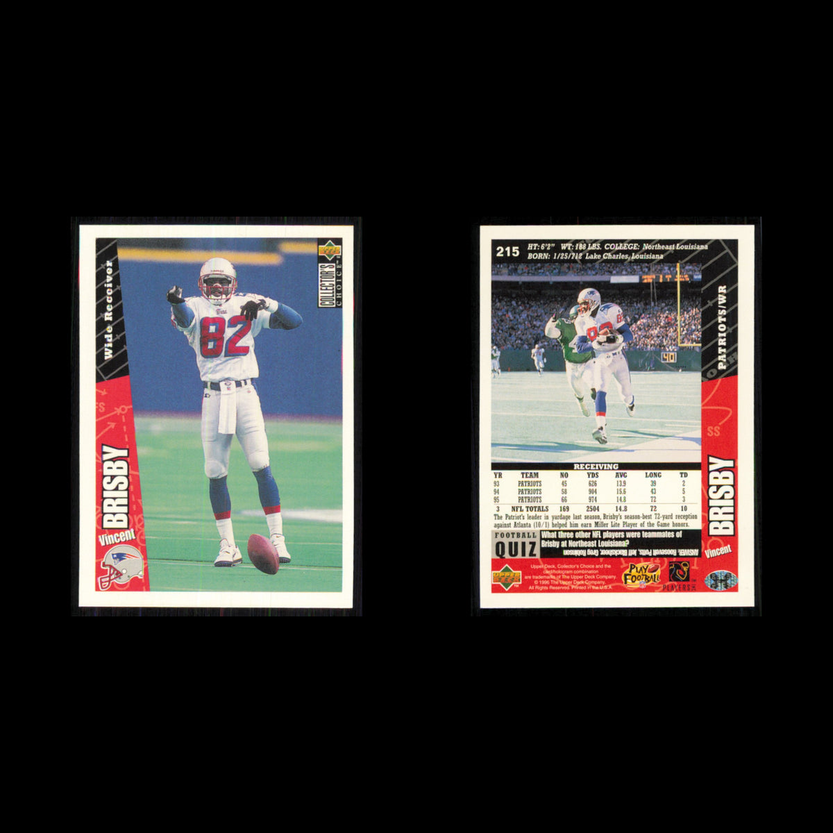 Vincent Brisby #215 1996 Collectors Choice New England Patriots Football Card NM