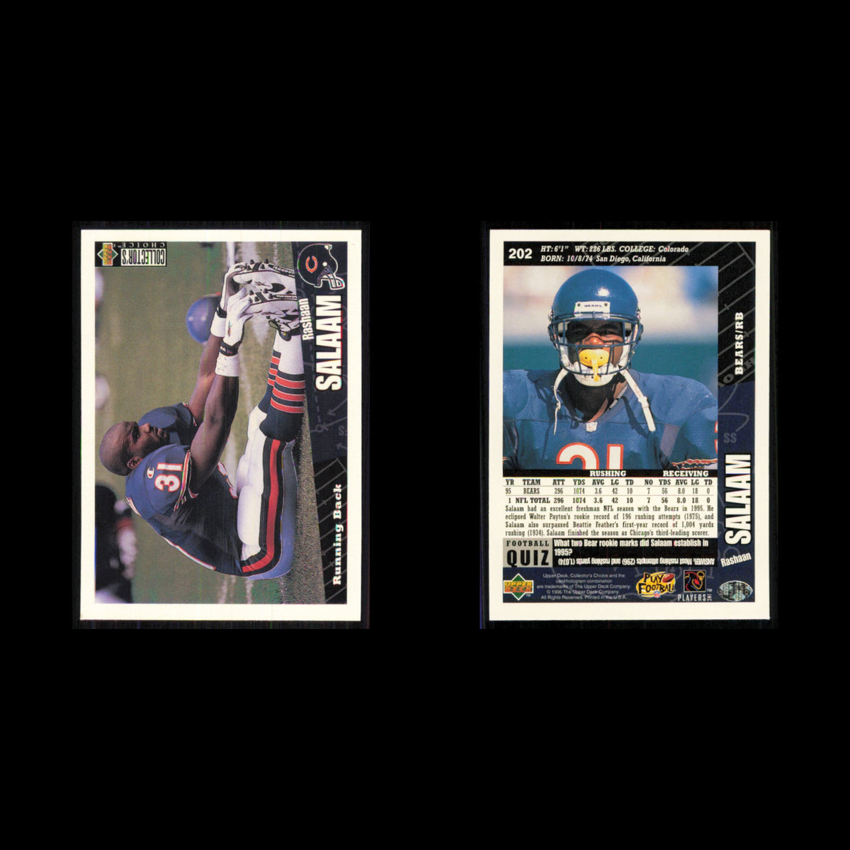 Rashaan Salaam #202 1996 Collectors Choice Chicago Bears Football Card NFL NM