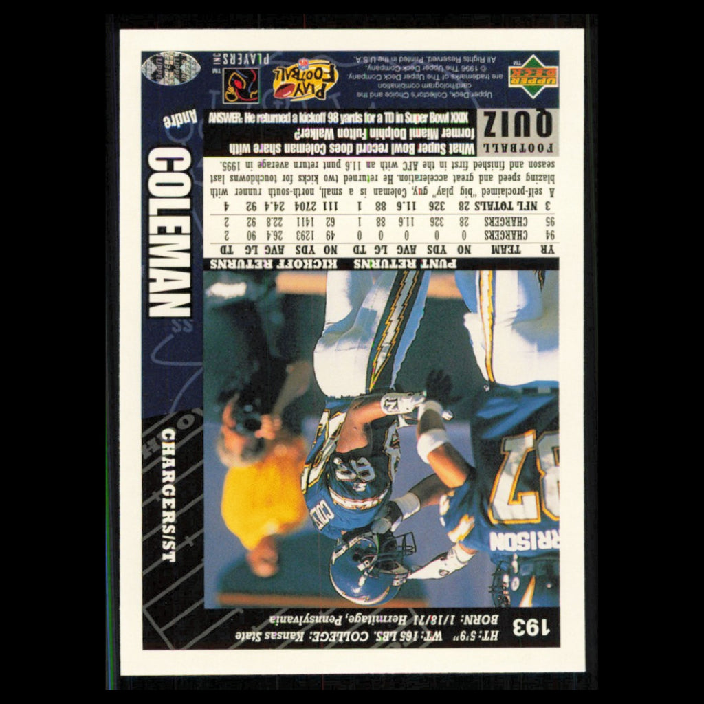 Andre Coleman #193 1996 Collectors Choice San Diego Chargers Football Card NFL
