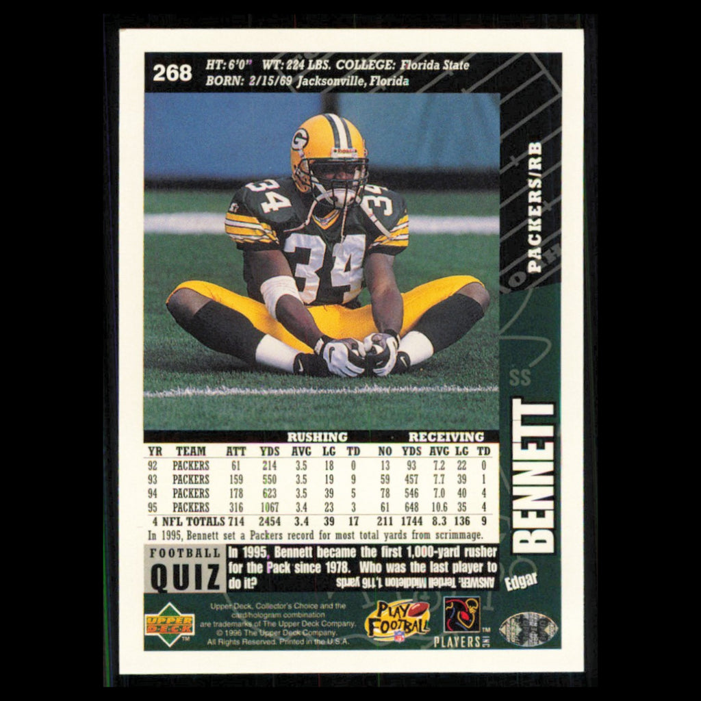 Edgar Bennett #268 1996 Collectors Choice Green Bay Packers Football Card NFL NM