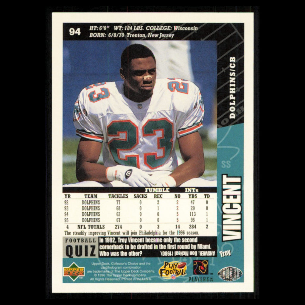 Troy Vincent #94 1996 Collectors Choice Philadelphia Eagles Football Card NFL NM