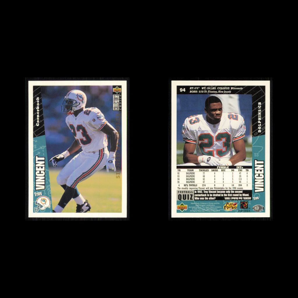 Troy Vincent #94 1996 Collectors Choice Philadelphia Eagles Football Card NFL NM