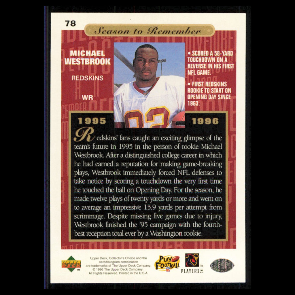 Michael Westbrook #78 1996 Collectors Choice Washington Redskins Football Card
