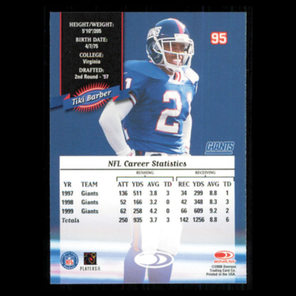 Tiki Barber #95 2000 Donruss New York Giants Football Card NFL NM