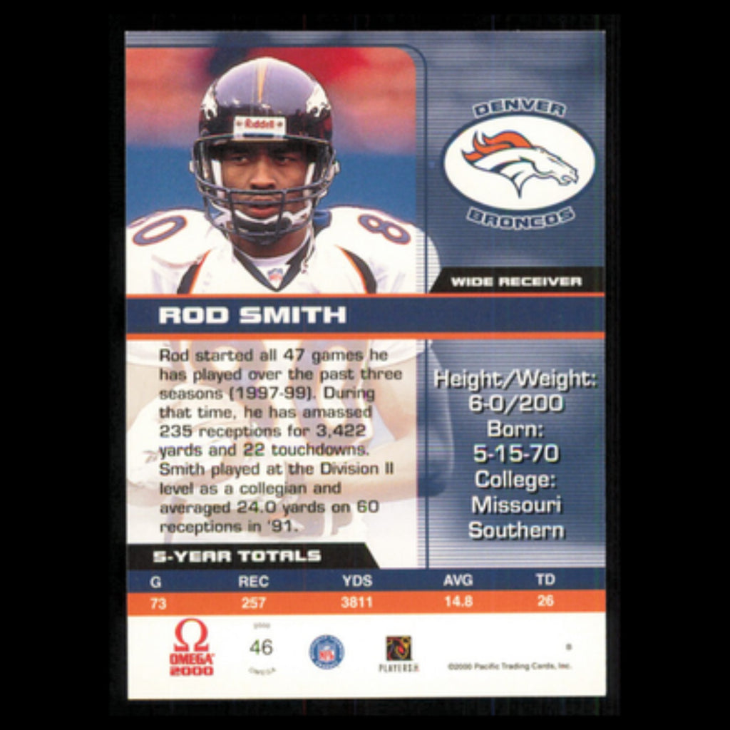 Rod Smith #46 2001 Pacific Omega Denver Broncos Football Card NFL NM