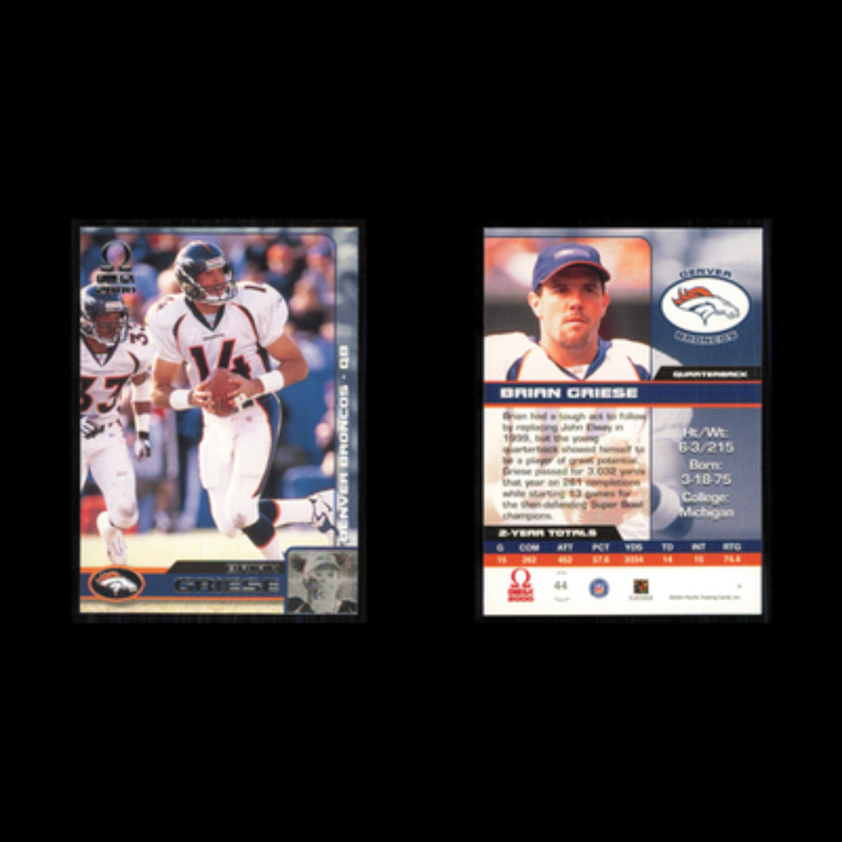 Brian Griese #44 2000 Pacific Omega Denver Broncos Football Card NFL NM