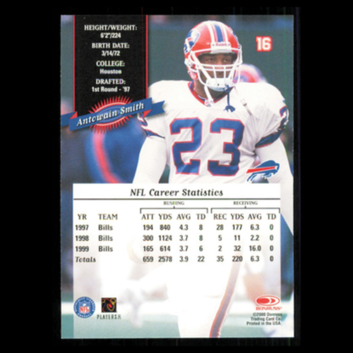 Antowain Smith #16 2000 Donruss Buffalo Bills Football Card NFL NM