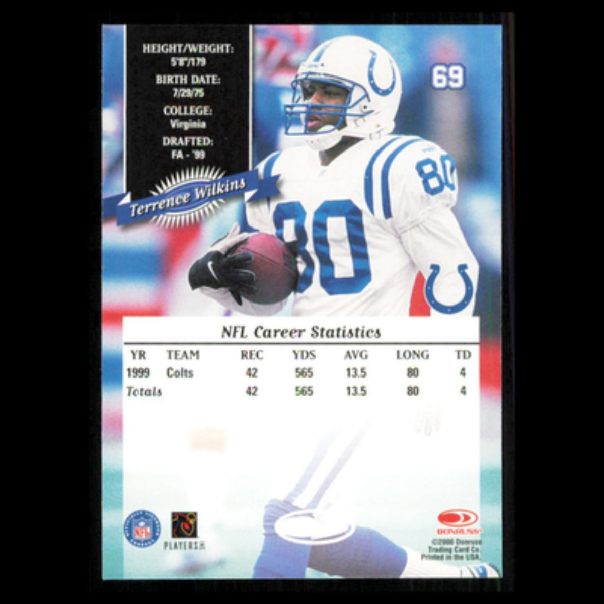 Terrence Wilkins #69 2000 Donruss Indianapolis Colts Football Card NFL NM