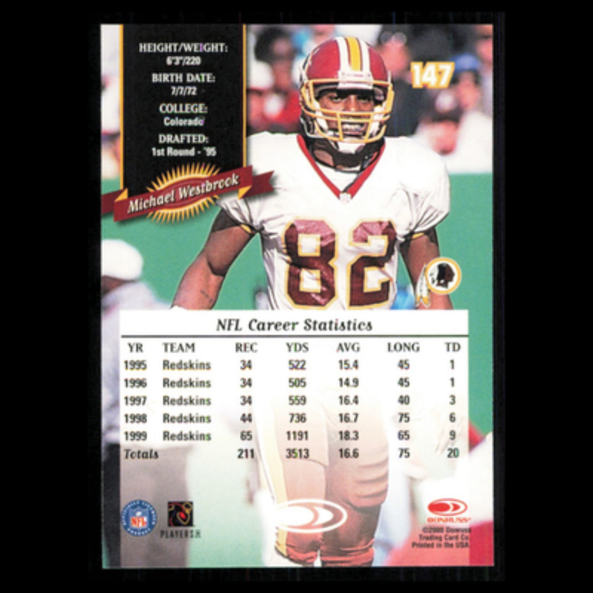 Michael Westbrook #147 2000 Donruss Washington Redskins Football Card NFL NM