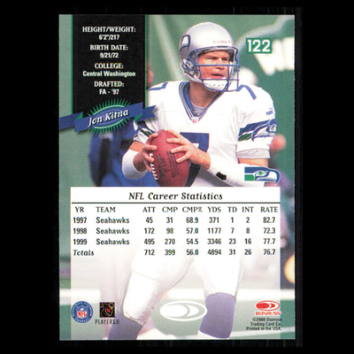 Jon Kitna #122 2000 Donruss Seattle Seahawks Football Card NFL NM
