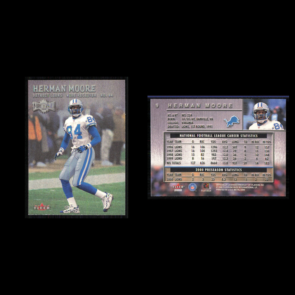 Herman Moore #9 2000 Fleer Metal Detroit Lions Football Card NFL NM