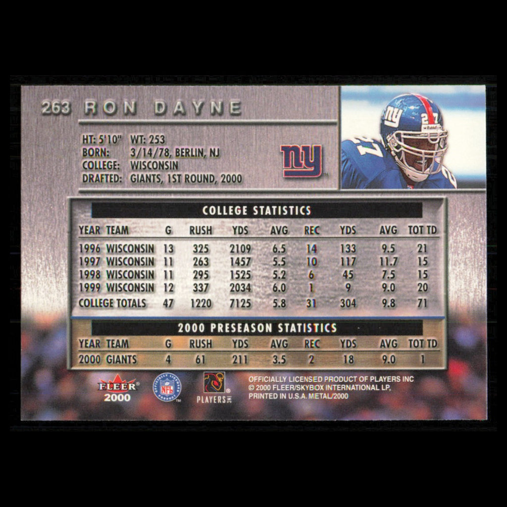 Ron Dayne Rookie #263 2000 Fleer Metal New York Giants Football Card NFL NM