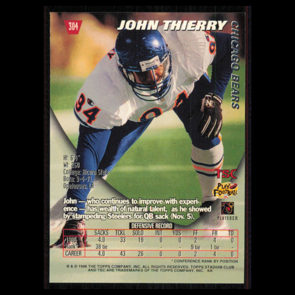 John Thierry #304 1996 Topps Stadium Club Chicago Bears Football Card NFL NM