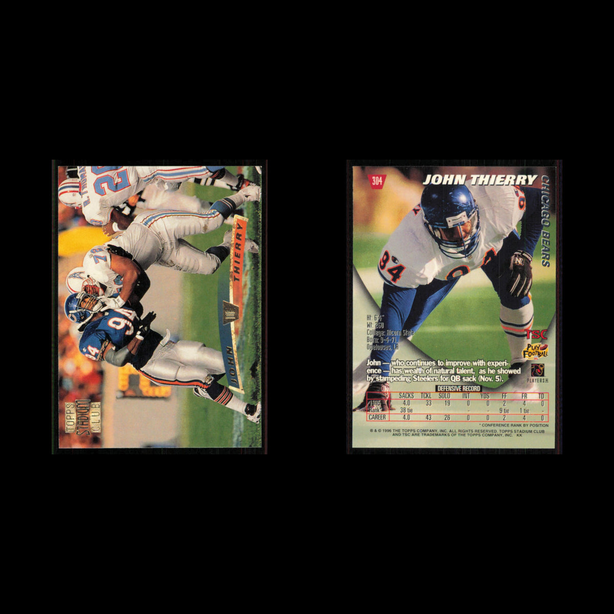 John Thierry #304 1996 Topps Stadium Club Chicago Bears Football Card NFL NM