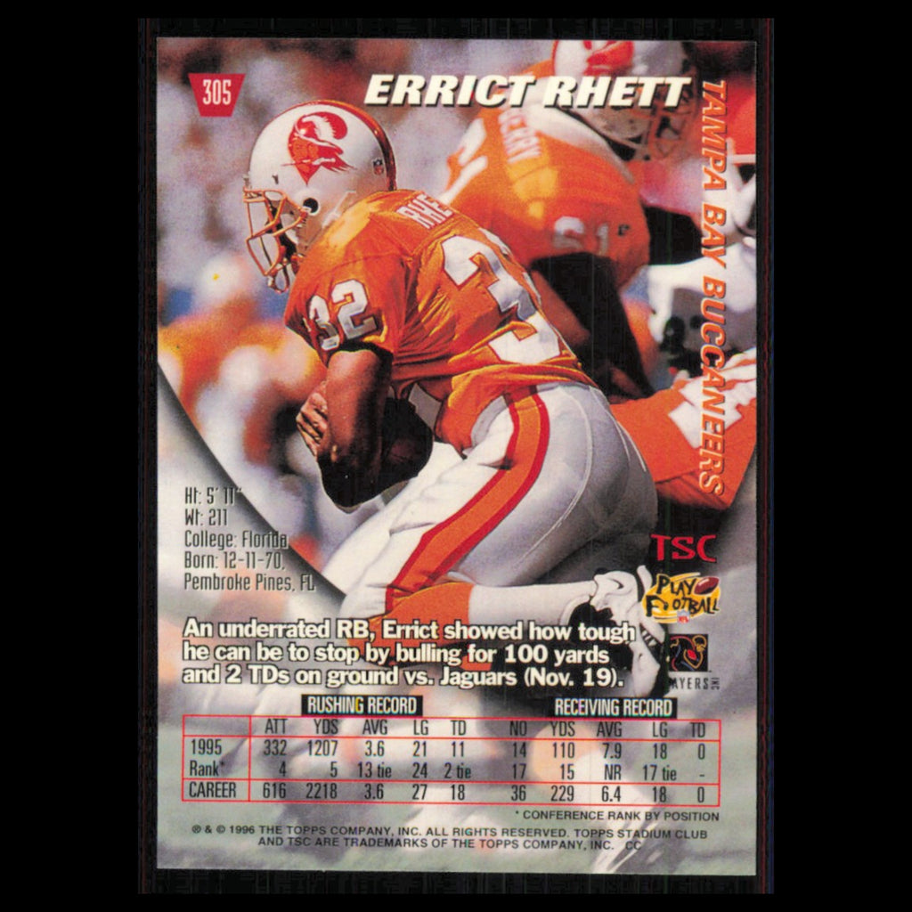 Errict Rhett #305 1996 Topps Stadium Club Tampa Bay Buccaneers Football Card NFL