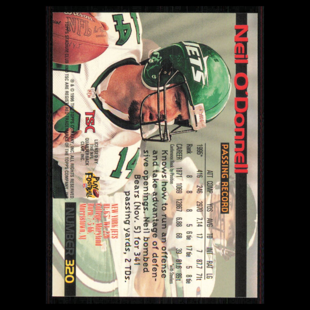 Neil ODonnell #320 1996 Topps Stadium Club New York Jets Football Card NFL NM