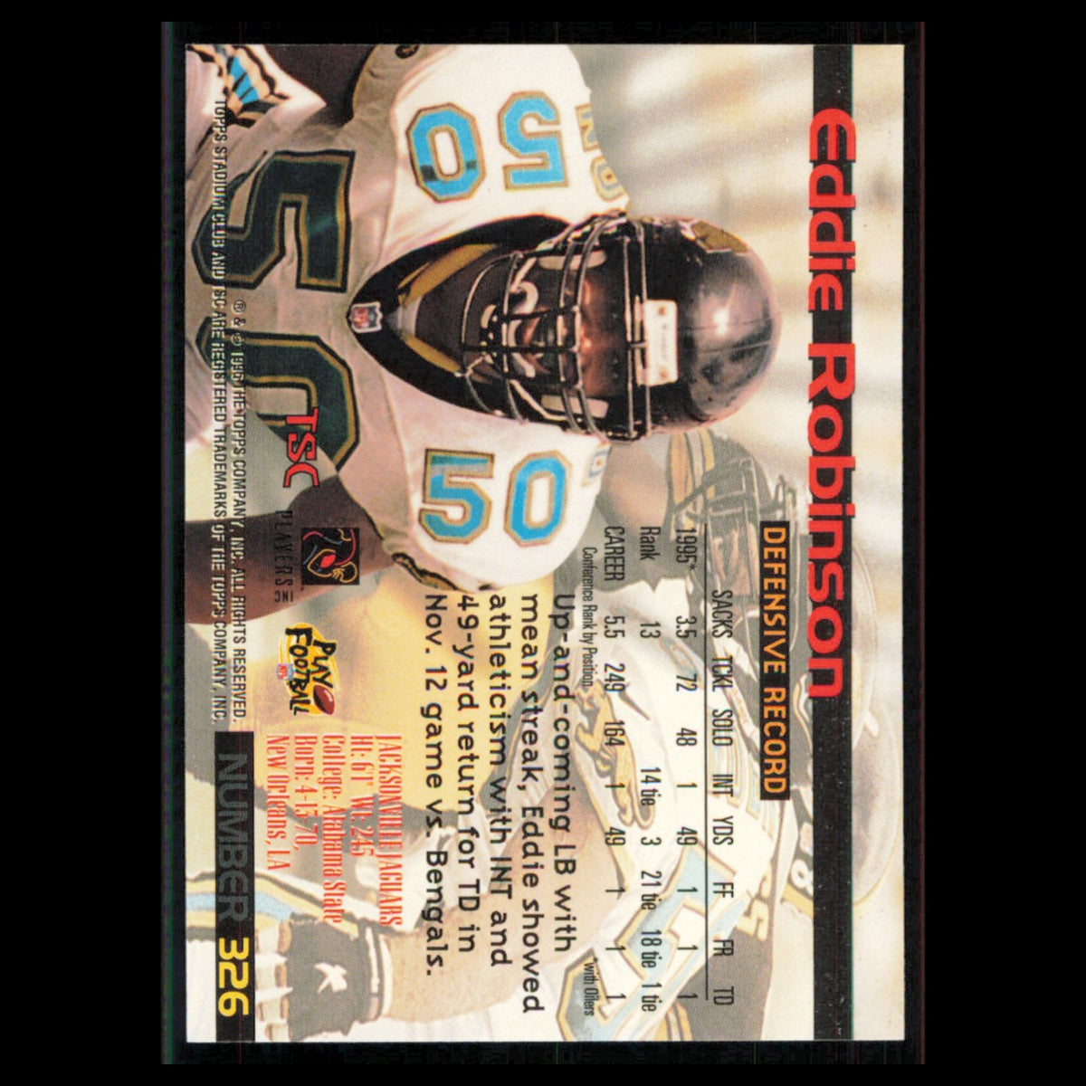 Eddie Robinson #326 1996 Topps Stadium Club Jacksonville Jaguars Football Card