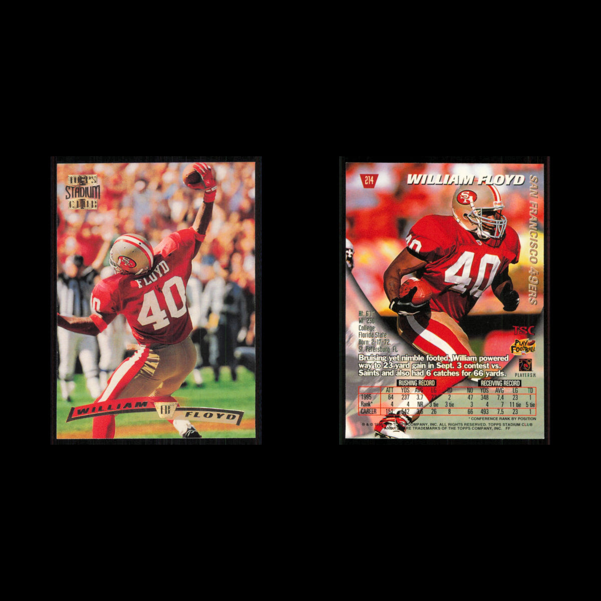 William Floyd #214 1996 Topps Stadium Club San Francisco 49ers Football Card NFL