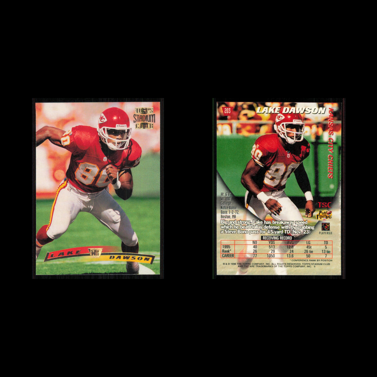 Lake Dawson #203 1996 Topps Stadium Club Kansas City Chiefs Football Card NFL NM