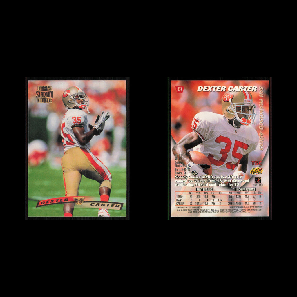 Dexter Carter #274 1996 Topps Stadium Club San Francisco 49ers Football Card NFL