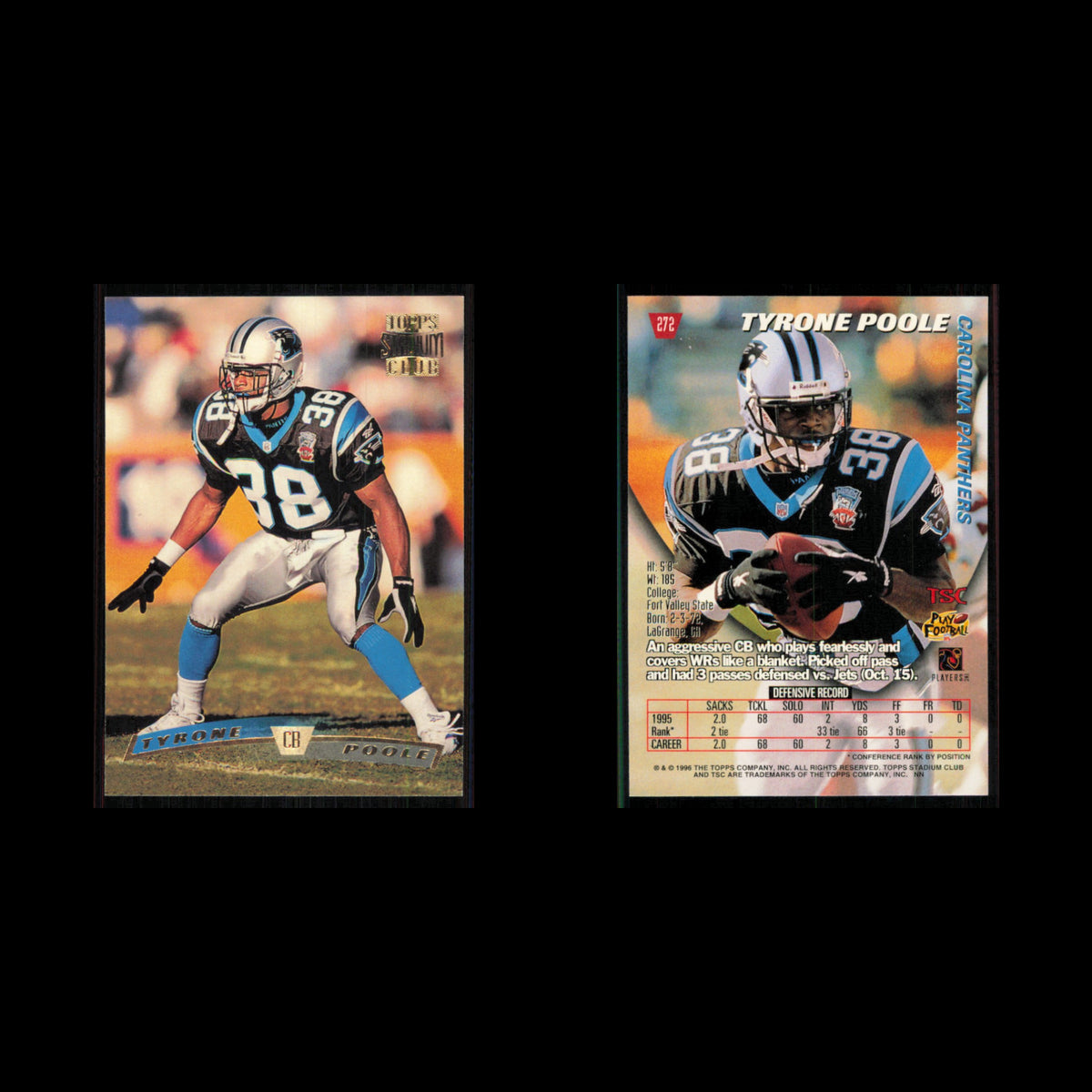 Tyrone Poole #272 1996 Topps Stadium Club Carolina Panthers Football Card NFL NM