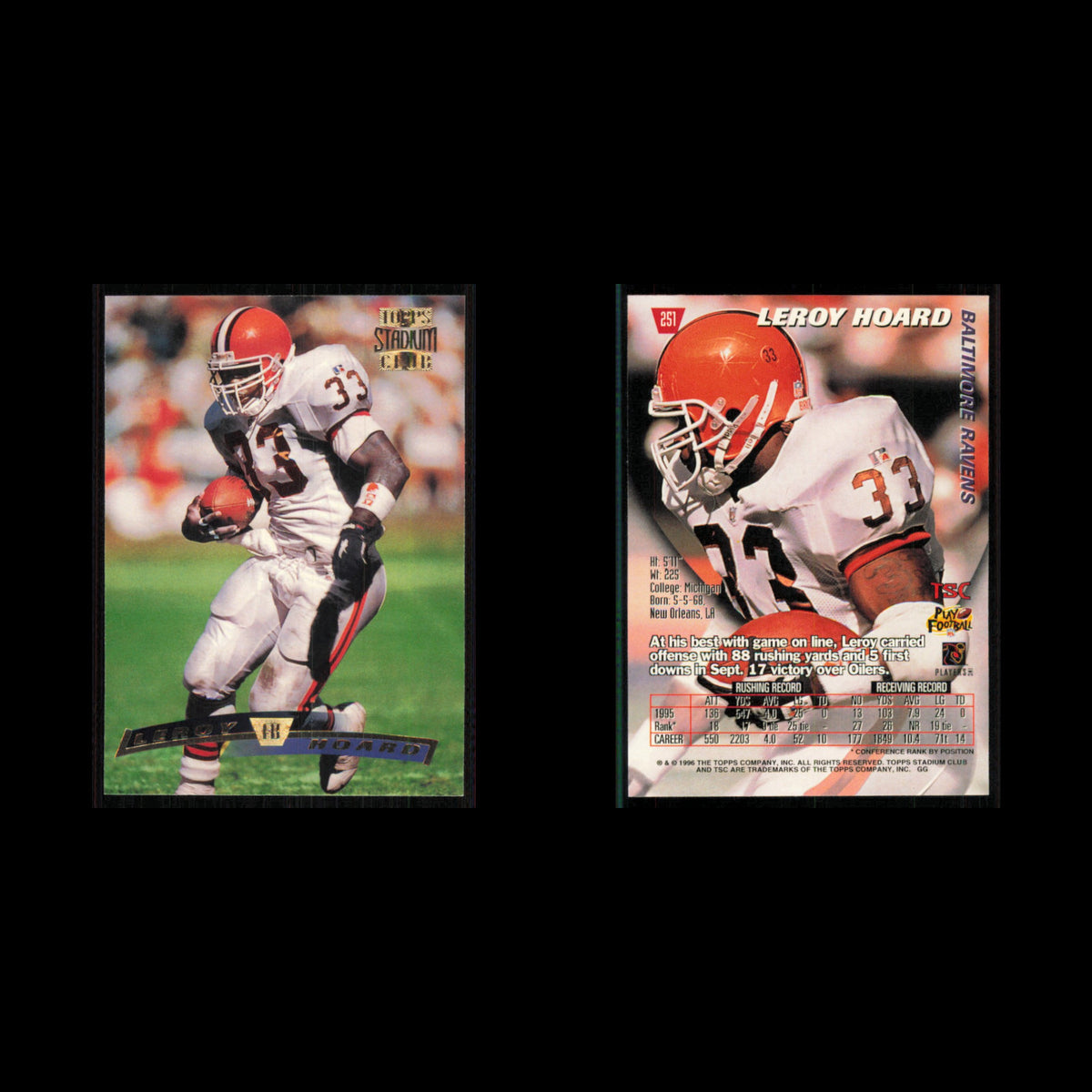 Leroy Hoard #251 1996 Topps Stadium Club Baltimore Ravens Football Card NFL NM