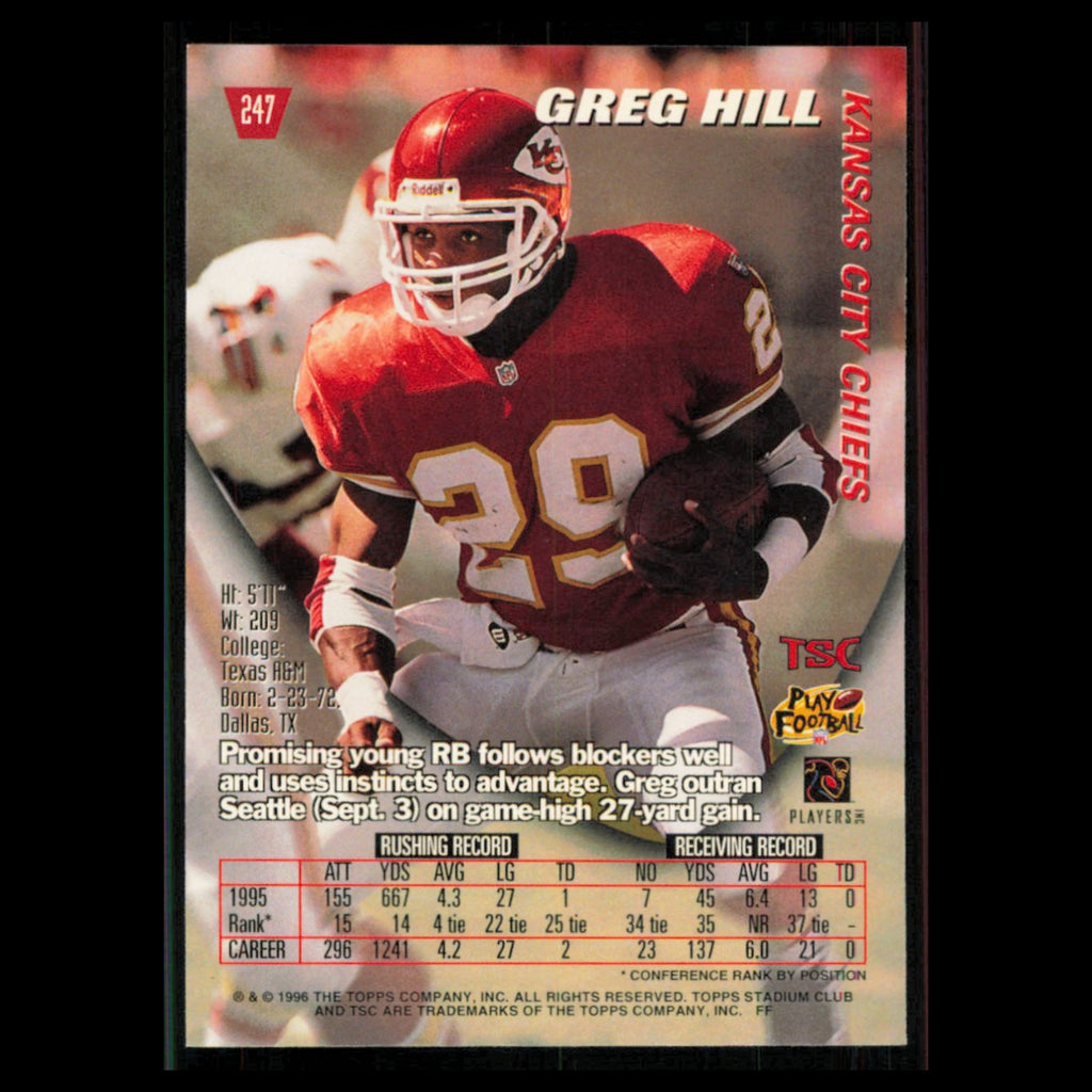 Greg Hill #247 1996 Topps Stadium Club Kansas City Chiefs Football Card NFL NM