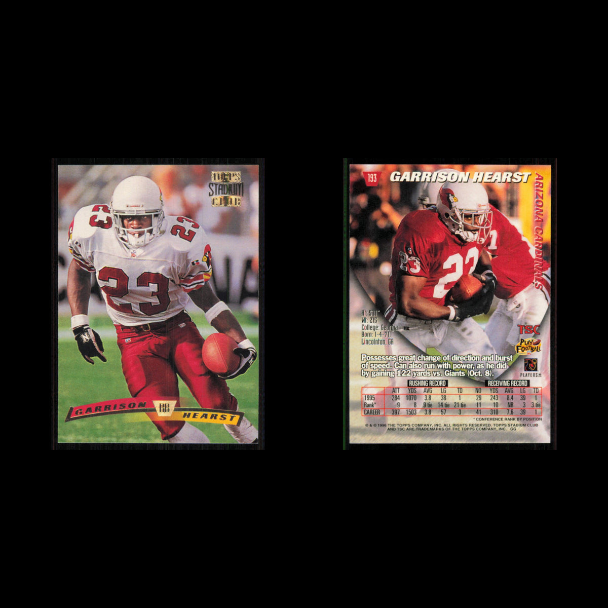 Garrison Hearst #193 1996 Topps Stadium Club Arizona Cardinals Football Card NFL