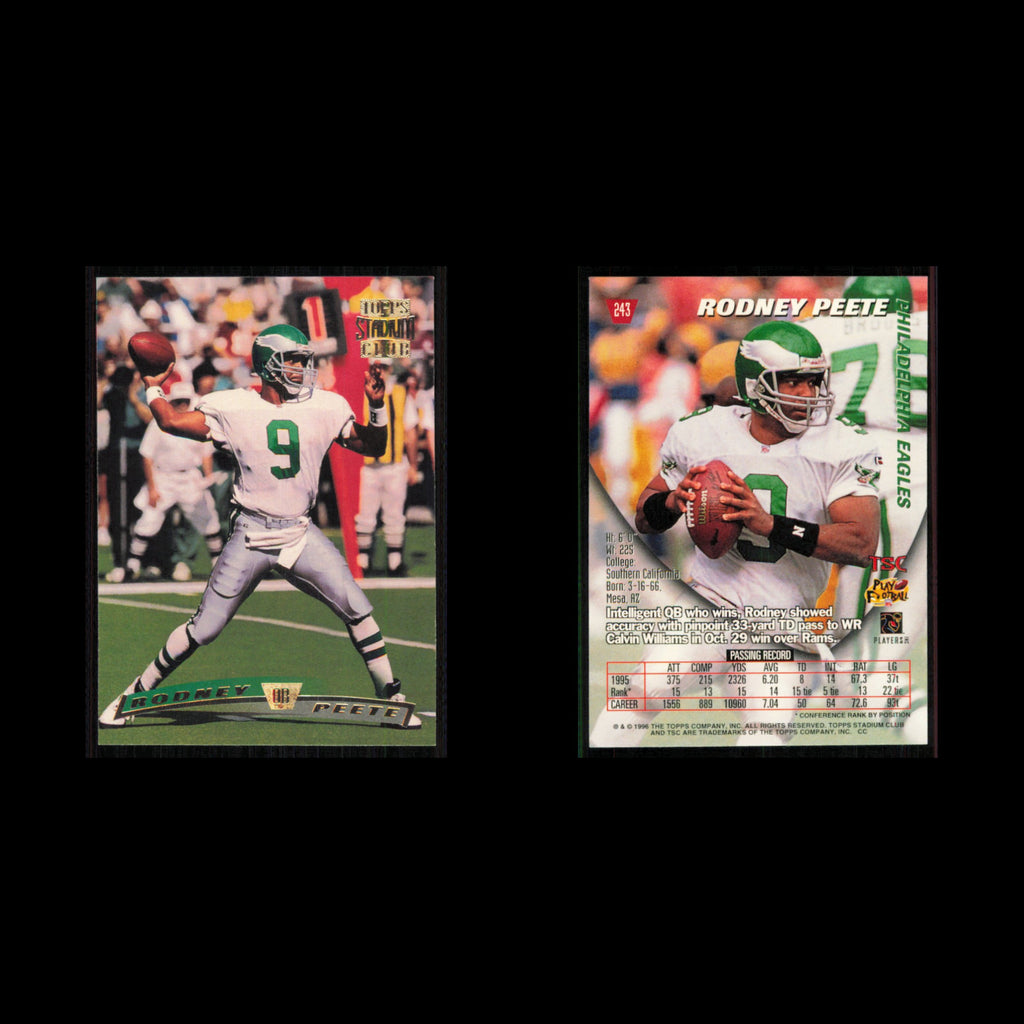 Rodney Peete #243 1996 Topps Stadium Club Philadelphia Eagles Football Card NFL