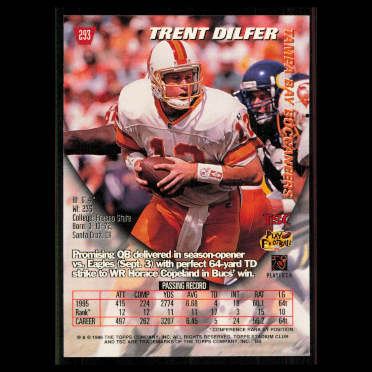 Trent Dilfer #293 1996 Topps Stadium Club Tampa Bay Buccaneers Football Card NFL