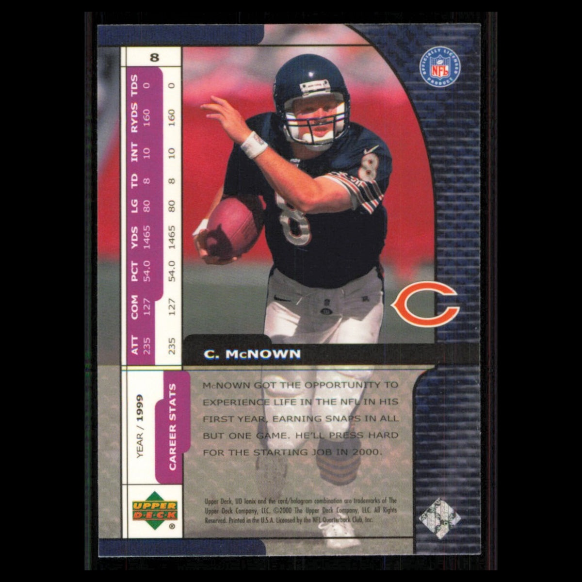 Cade McNown #8 2000 UD Ionix Chicago Bears Football Card NFL NM