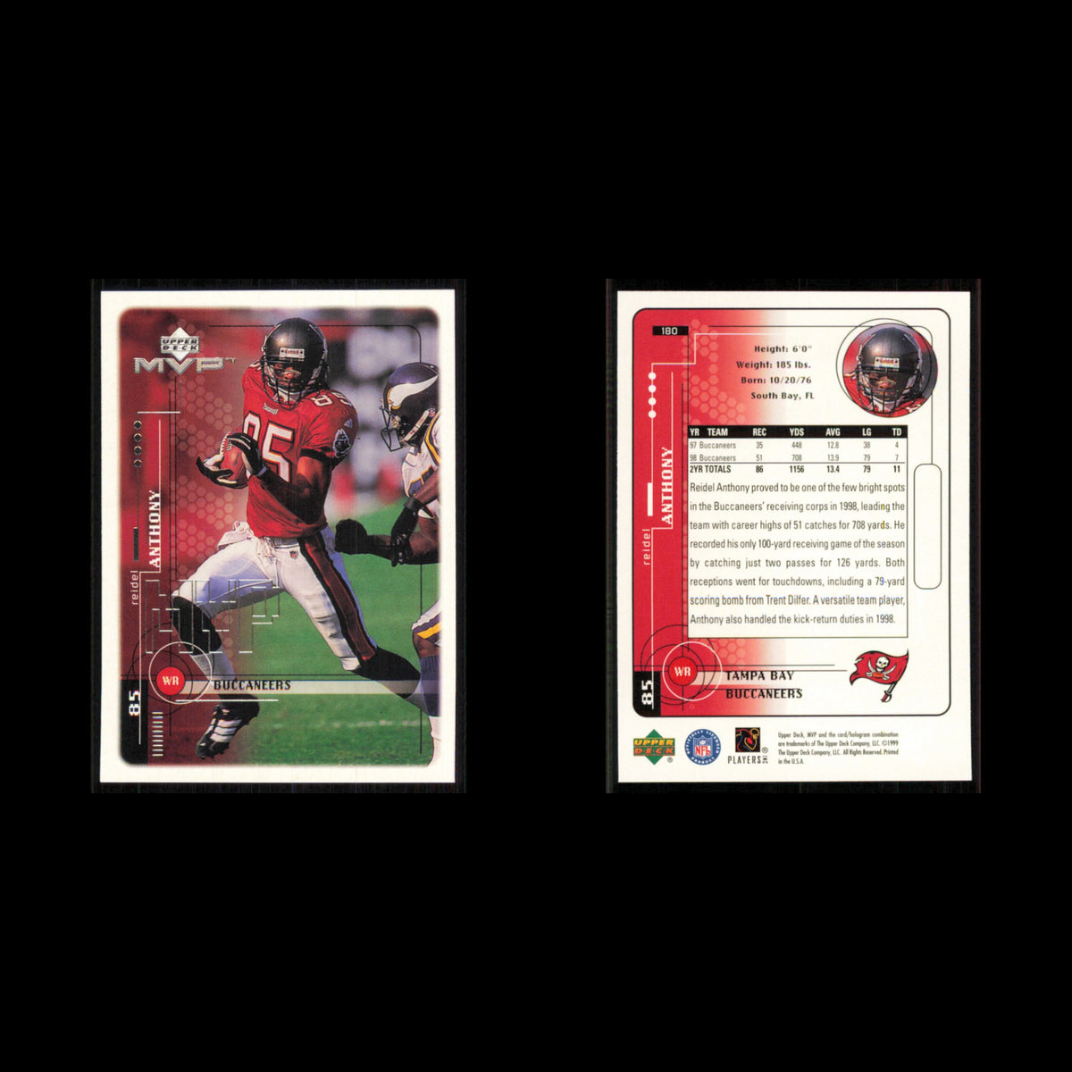 Reidel Anthony #180 1999 Upper Deck MVP Tampa Bay Buccaneers Football Card NFL