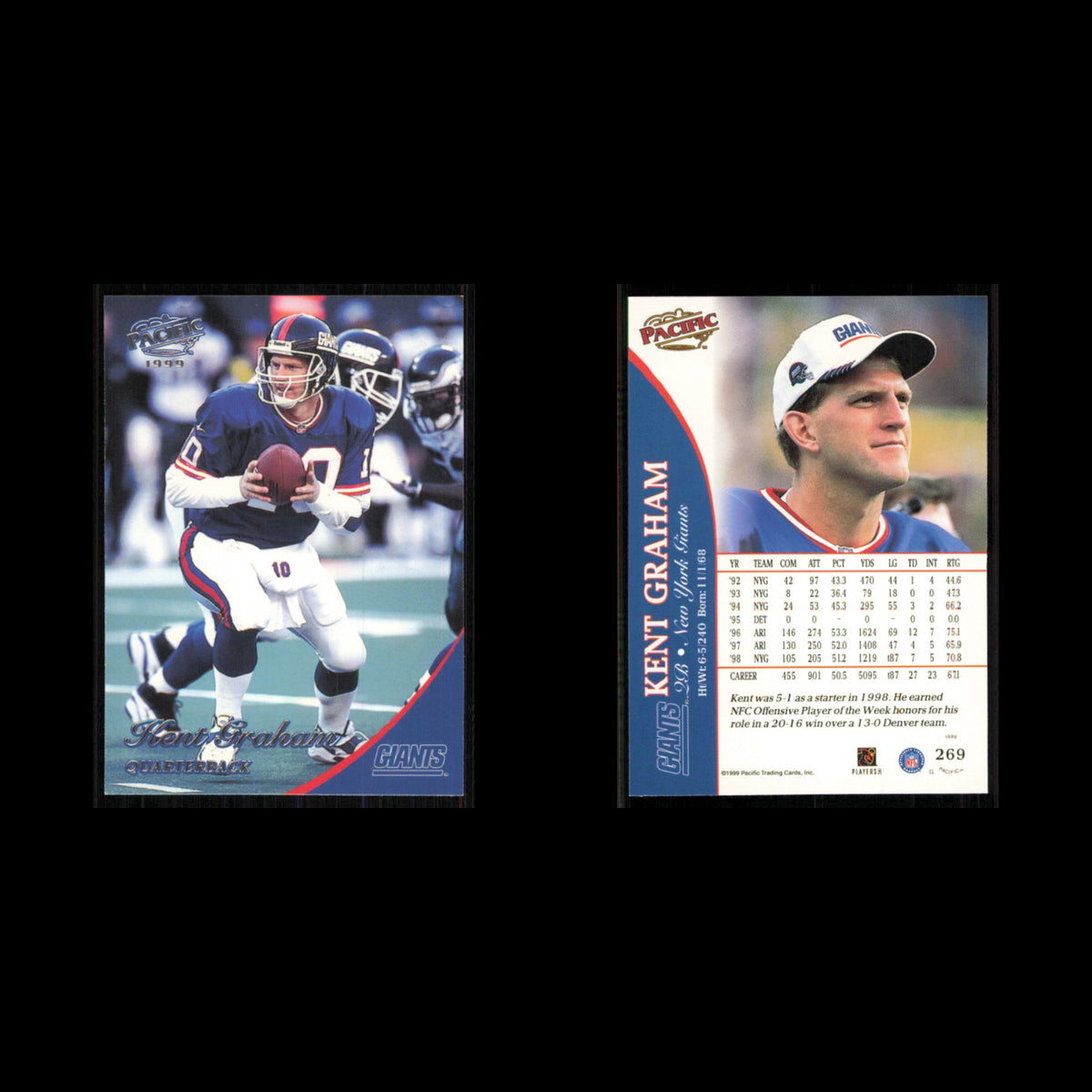 Kent Grahm #269 1999 Pacific New York Giants Football Card NFL NM
