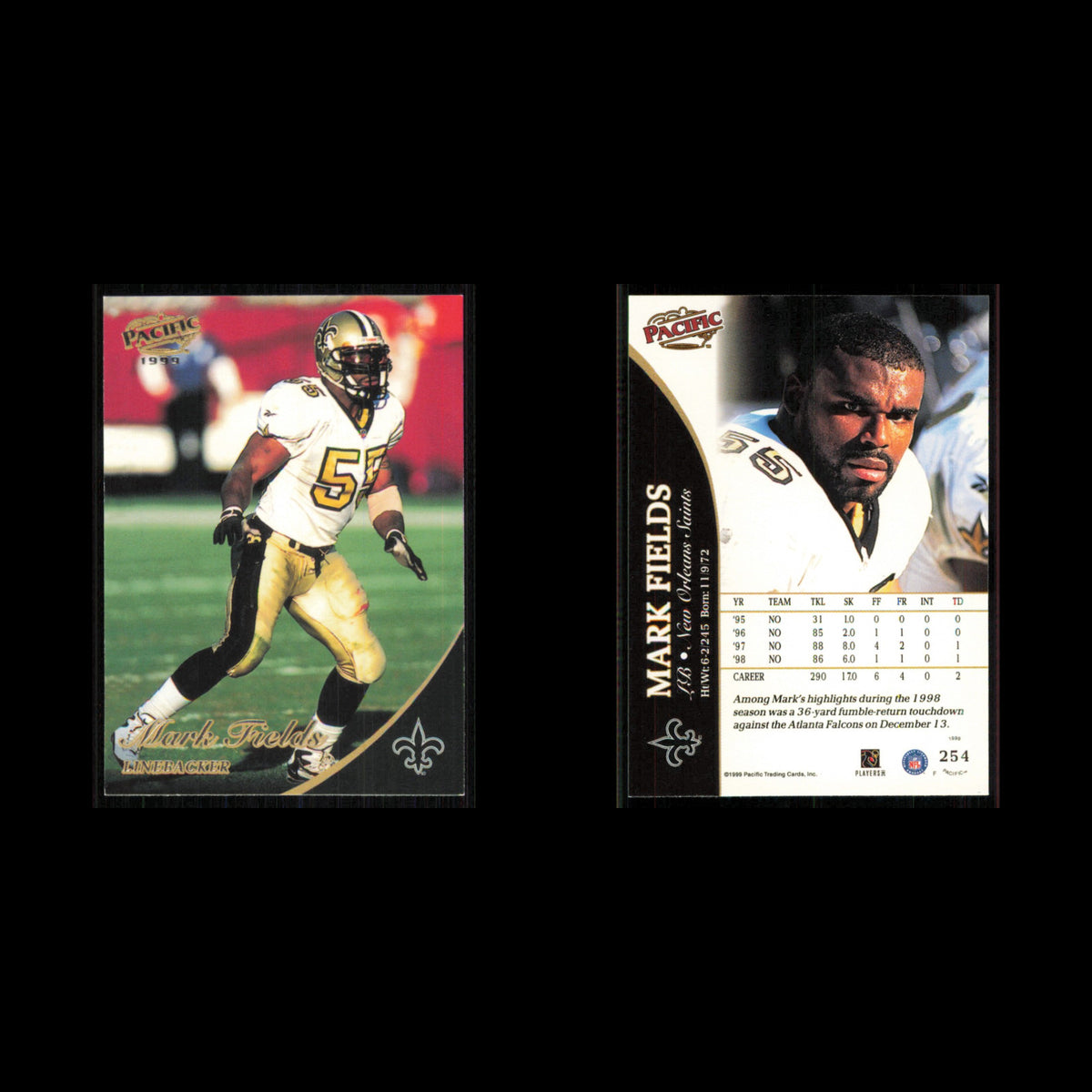 Mark Fields #254 1999 Pacific New Orleans Saints Football Card NFL NM