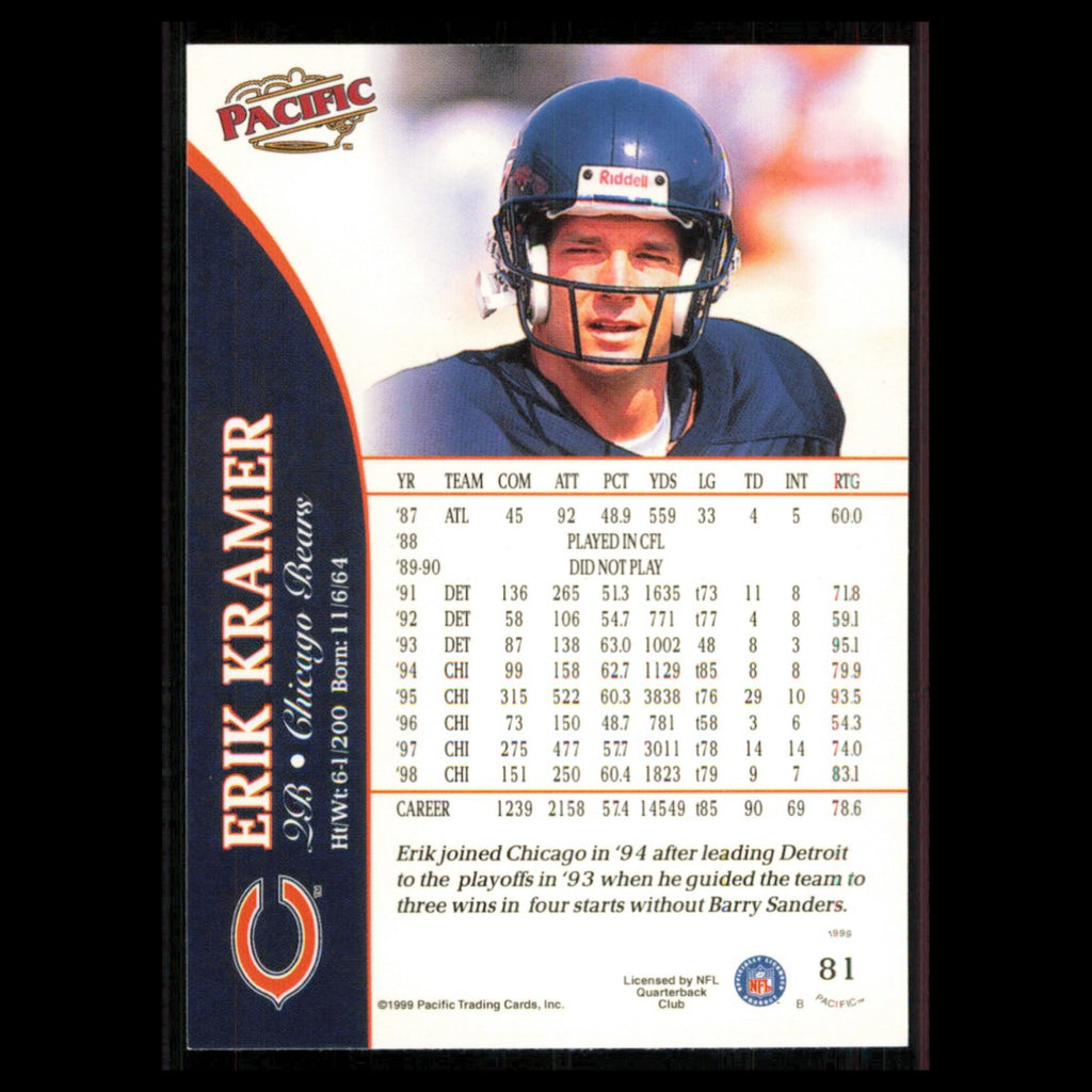 Erik Kramer #81 1999 Pacific Chicago Bears Football Card NFL NM