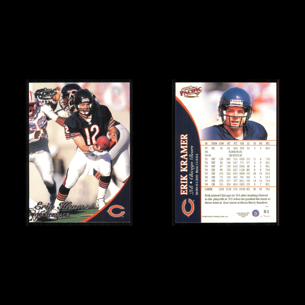 Erik Kramer #81 1999 Pacific Chicago Bears Football Card NFL NM