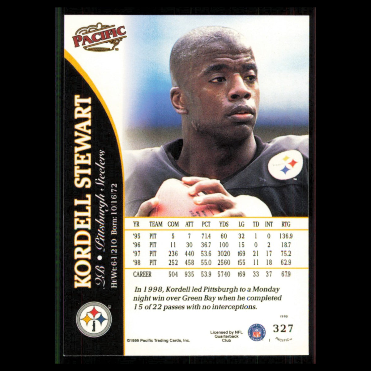 Kordell Stewart #327 1999 Pacific Pittsburgh Steelers Football Card NFL NM