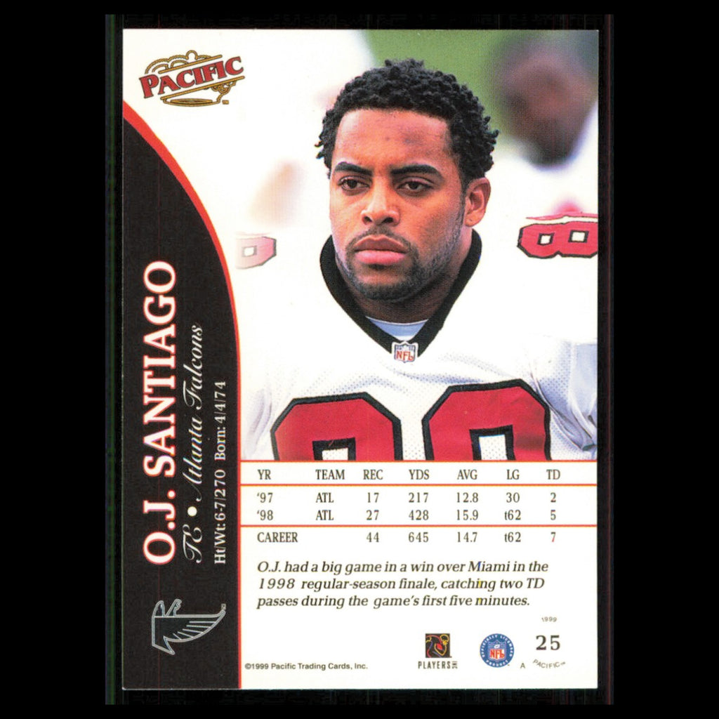 O.J. Santiago #25 1999 Pacific Atlanta Falcons Football Card NFL NM