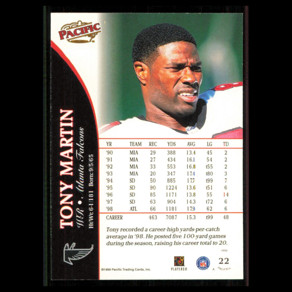 Tony Martin #22 1999 Pacific Atlanta Falcons Football Card NFL NM