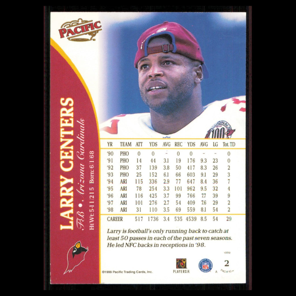 Larry Centers #2 1999 Pacific Arizona Cardinals Football Card NFL NM
