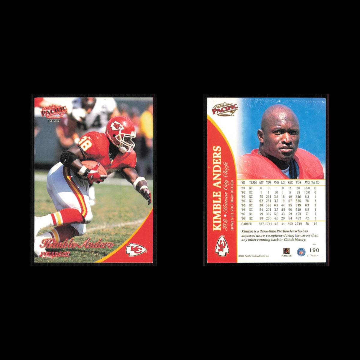 Kimble Anders #190 1999 Pacific Kansas City Chiefs Football Card NFL NM